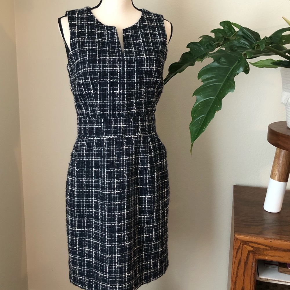 BR Navy Tweed Sheath Dress